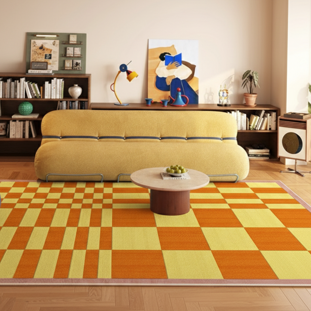 Golden Hour Grid Rug - Sunset Yellow