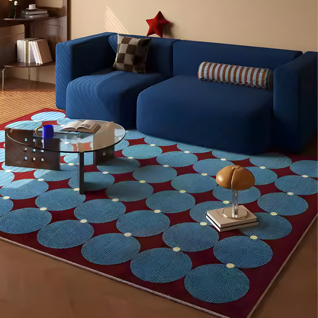 Retro Circle Blue & Red Rug