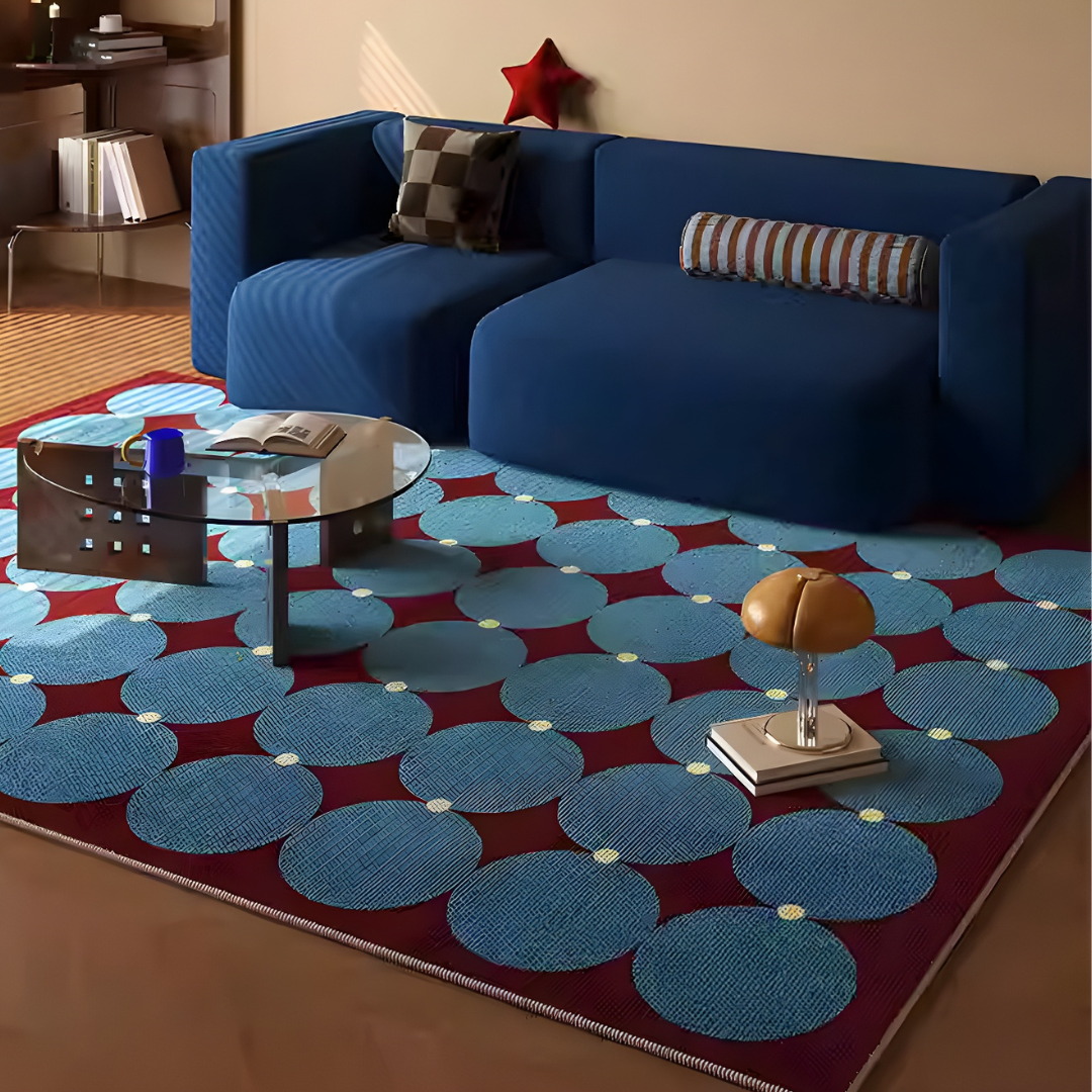 Retro Circle Blue & Red Rug