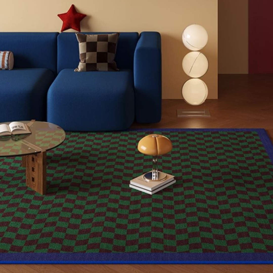Wavy Checkered Rug – Green & Blue