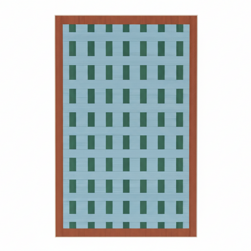 Retro Grid Blue & Green Rug