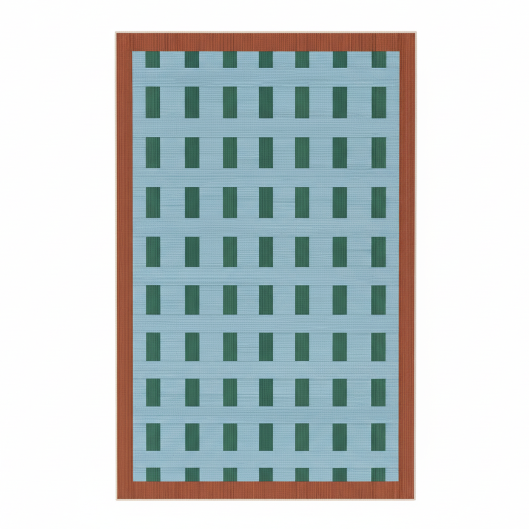 Retro Grid Blue & Green Rug